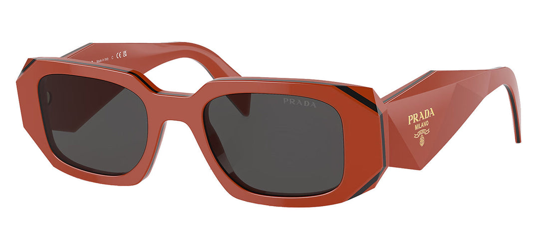 Prada PR 17WS 12N5S0 Rectangle Acetate Orange Sunglasses with Dark Grey Lens