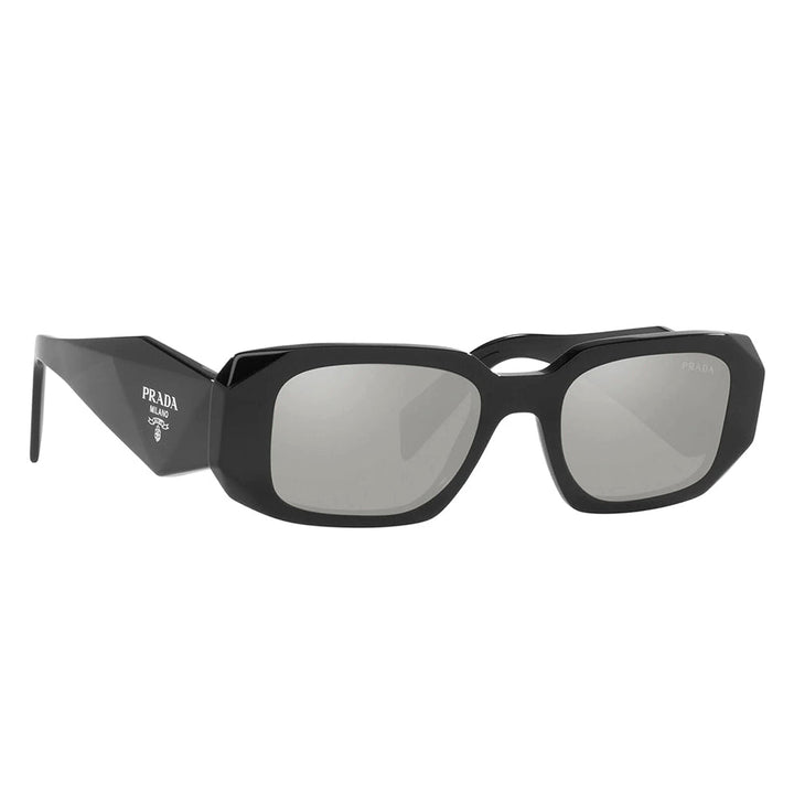 Prada PR 17WS 1AB2B0 Rectangle Plastic Black Sunglasses with Silver Mirror Lens