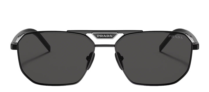 Prada PR 58YS 1AB5S0 Rectangle Metal Black Sunglasses with Grey Lens