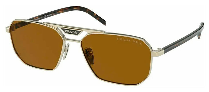 Prada PR 58YS ZVN5Y1 Rectangle Metal Gold Sunglasses with Brown Polarized Lens