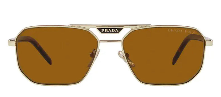 Prada PR 58YS ZVN5Y1 Rectangle Metal Gold Sunglasses with Brown Polarized Lens