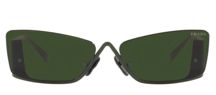 Prada PR 59ZS 13H02V Butterfly Metal Militar Sunglasses with Dark Green Lens