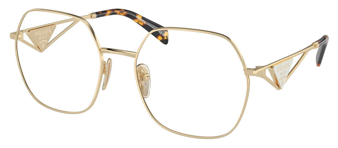 Prada PR 59ZV 1511O1 Geometric Metal Gold Eyeglasses with Logo Stamped Demo Lenses