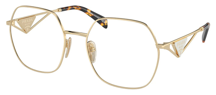 Prada PR 59ZV 1511O1 Geometric Metal Gold Eyeglasses with Logo Stamped Demo Lenses