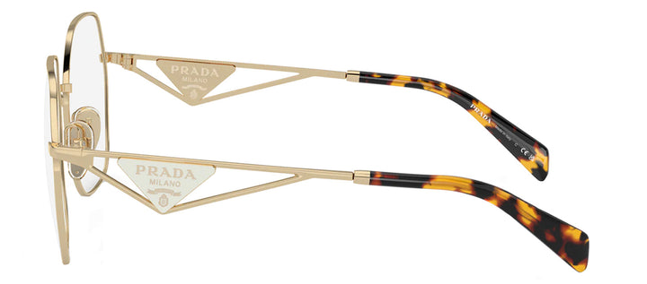 Prada PR 59ZV 1511O1 Geometric Metal Gold Eyeglasses with Logo Stamped Demo Lenses
