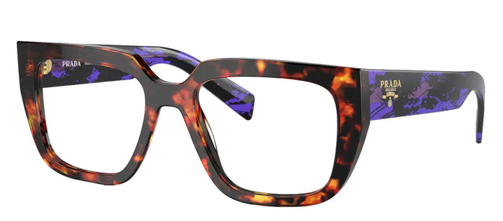 Prada PR A03V 14O1O1 Fashion Plastic Havana Eyeglasses with Logo Stamped Demo Lenses