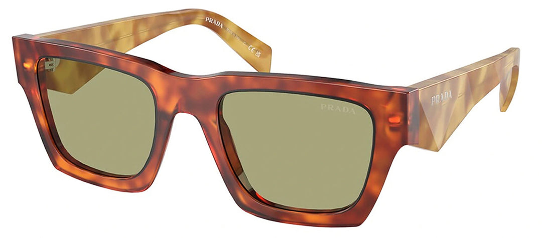 Prada PR A06S 11P60C Pillow Acetate Brown Sunglasses with Green Lens