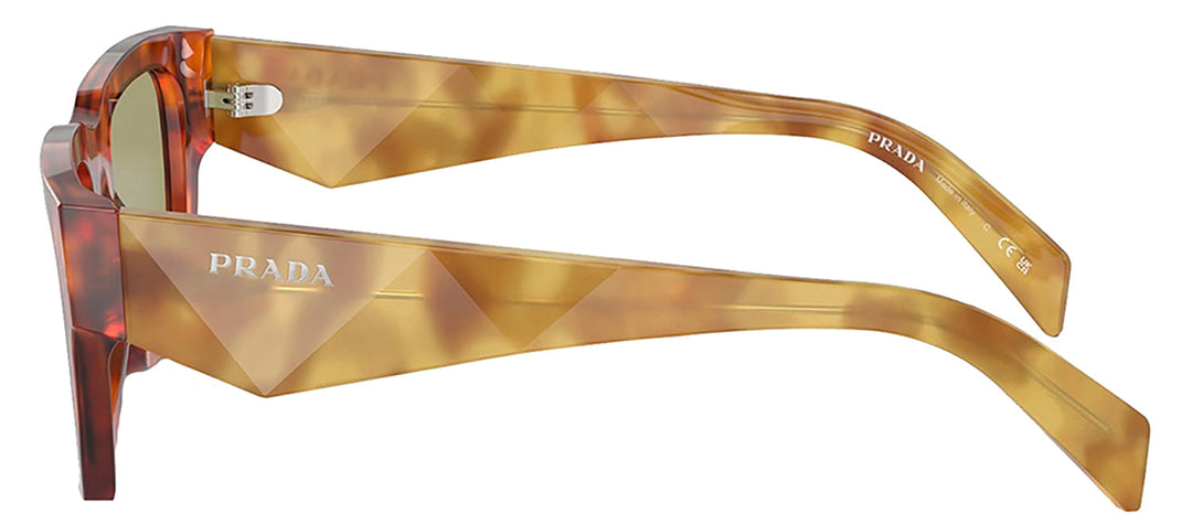 Prada PR A06S 11P60C Pillow Acetate Brown Sunglasses with Green Lens