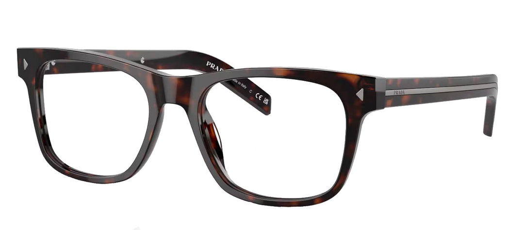 Prada PR A13V 17N1O1 Pillow Plastic Tortoise Eyeglasses with Logo Stamped Demo Lenses