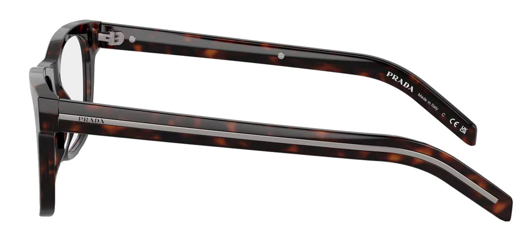 Prada PR A13V 17N1O1 Pillow Plastic Tortoise Eyeglasses with Logo Stamped Demo Lenses