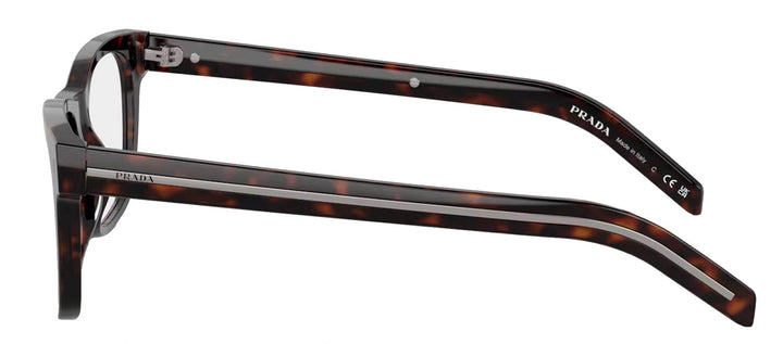 Prada PR A13V 17N1O1 Pillow Plastic Tortoise Eyeglasses with Logo Stamped Demo Lenses