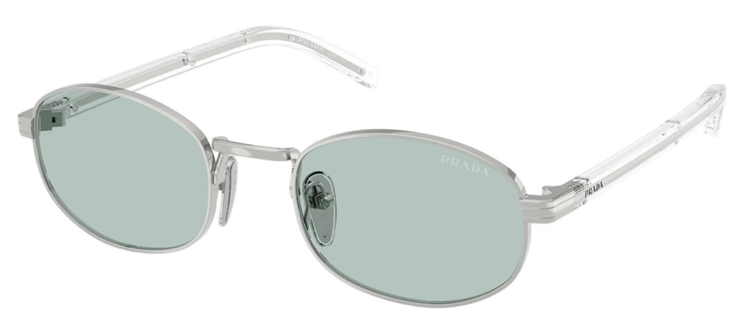Prada PR B53S 1BC40N Oval Metal Silver Sunglasses with Blue Lens
