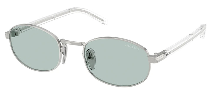 Prada PR B53S 1BC40N Oval Metal Silver Sunglasses with Blue Lens