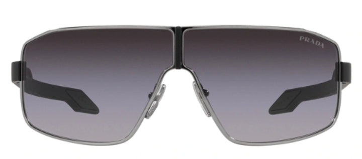 Prada Linea Rossa PS 54YS 5AV09U Irregular Metal Gunmetal Sunglasses with Grey Gradient Lens