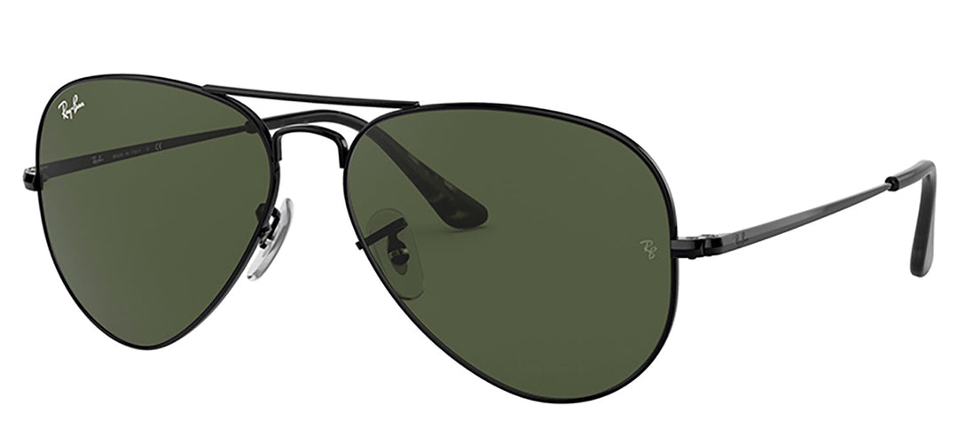 Ray-Ban RB 3689 914831 Pilot Metal Polished Black Sunglasses with Green Lens