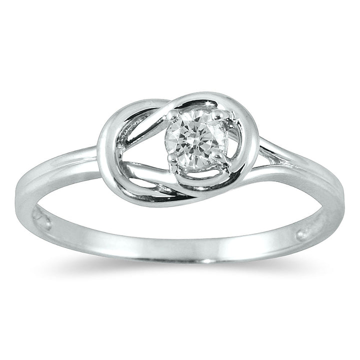 1/6 Carat Diamond Love Knot Solitaire Ring In 10K White Gold