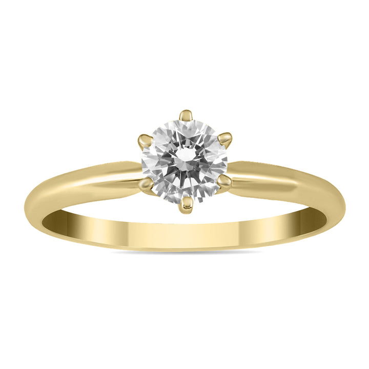 1/2 Carat Diamond Solitaire Ring In 14K Yellow Gold