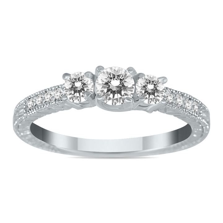 1/2 Carat Tw Diamond Three Stone Ring In 10K White Gold