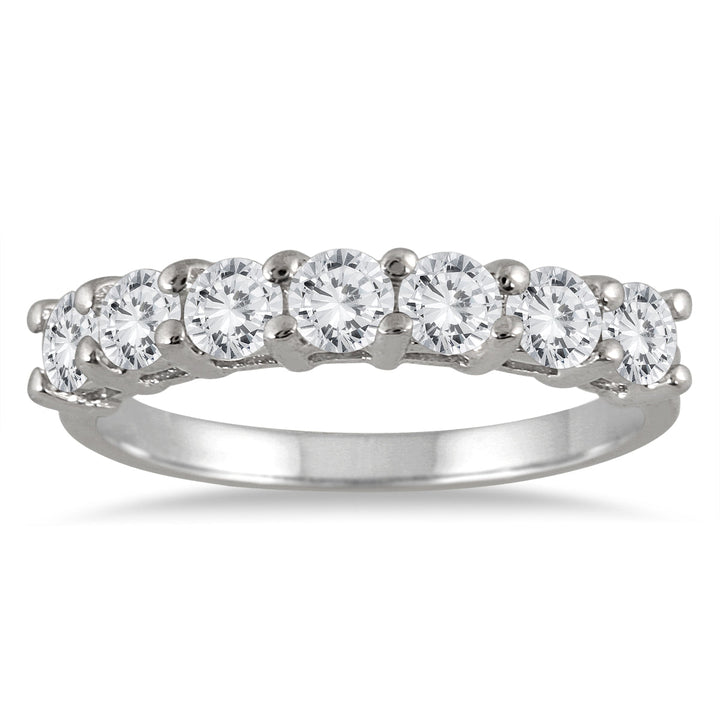 1 Carat Tw Seven Stone Diamond Wedding Band In 14K White Gold