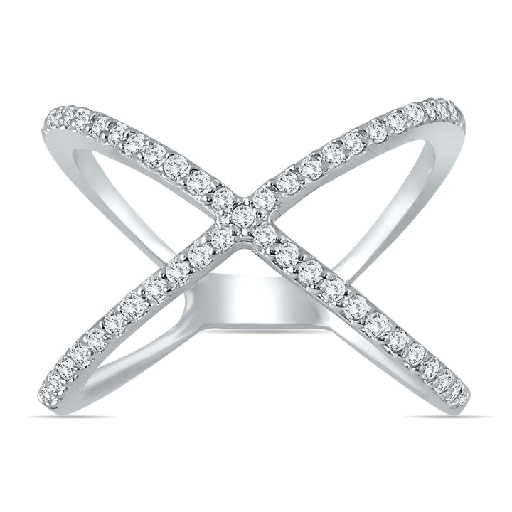 1/2 Carat Tw Diamond Criss Cross X Ring In 10K White Gold (K-L Color, I2-I3 Clarity)