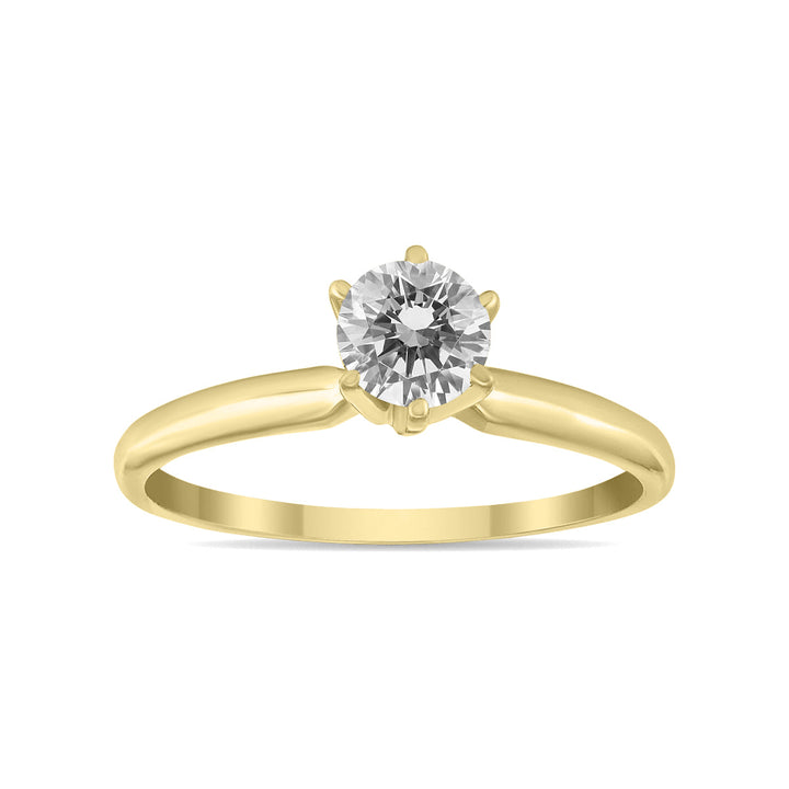 3/8 Carat Round Diamond Solitaire Ring In 14K Yellow Gold