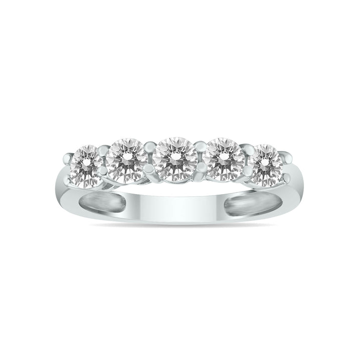 1 Carat Tw Five Stone Genuine Round Diamond Wedding Anniversary Ring 14K White Gold