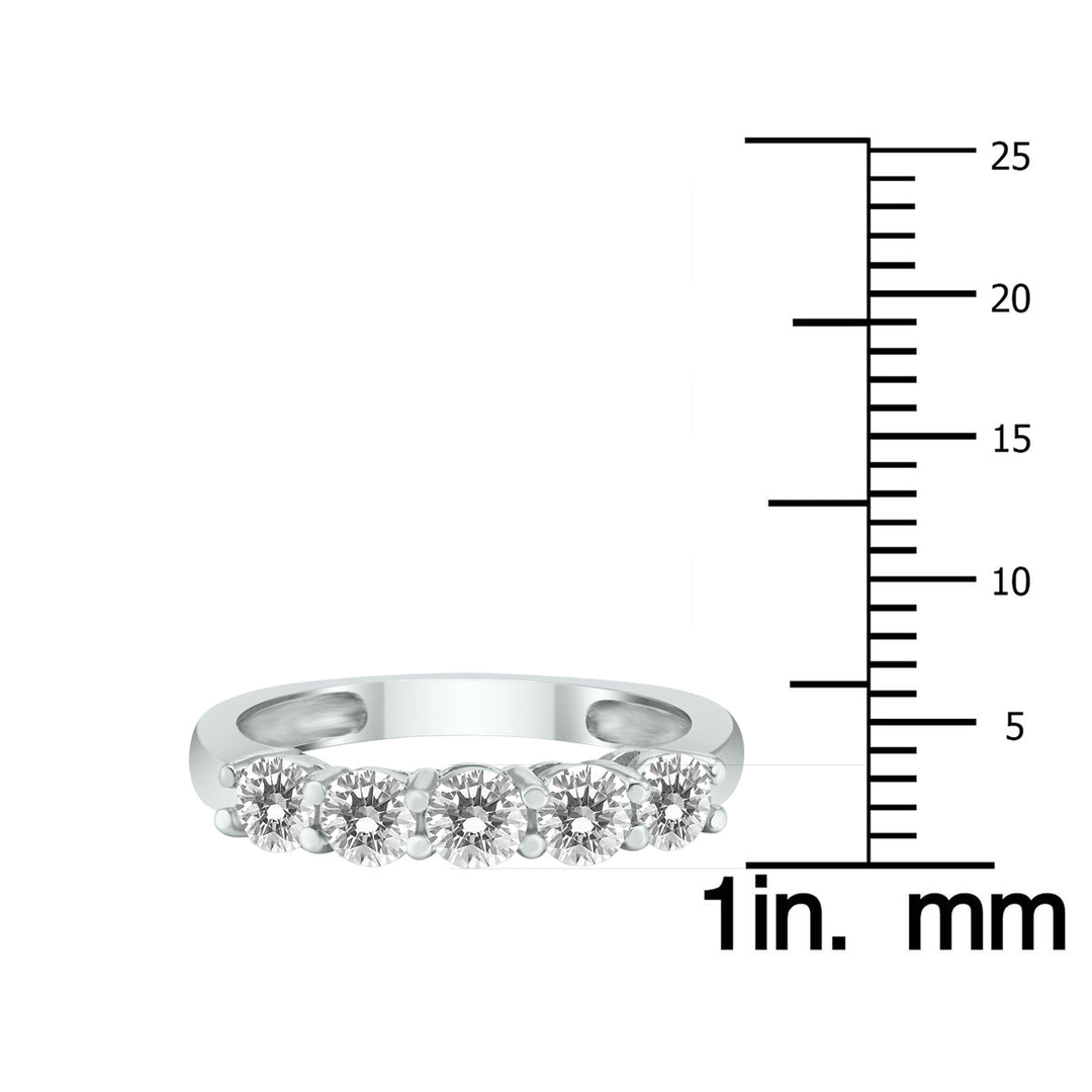 1 Carat Tw Five Stone Genuine Round Diamond Wedding Anniversary Ring 14K White Gold