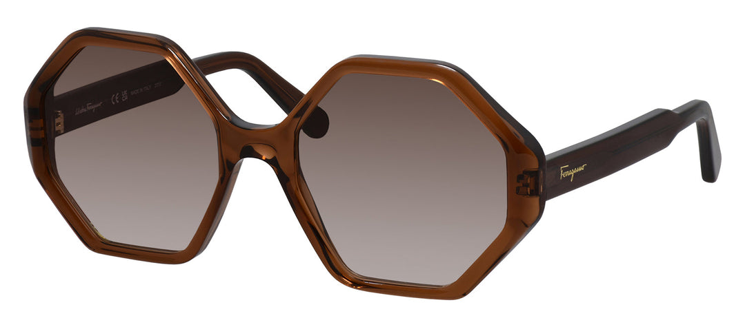 Salvatore Ferragamo SF 1070S 210 Round Acetate Brown Sunglasses with Grey Classic Lens