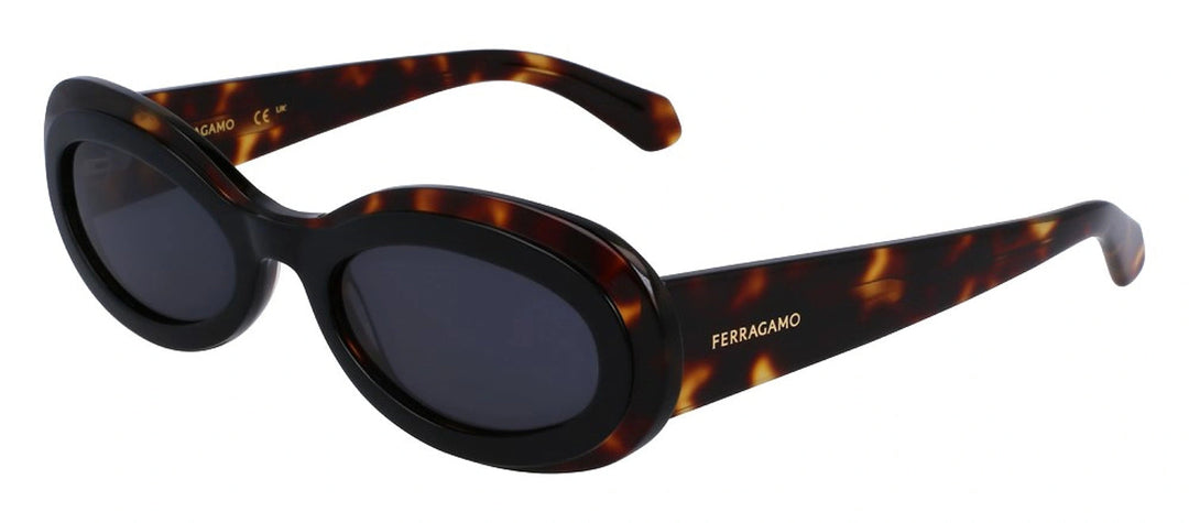 Salvatore Ferragamo SF 2003S 241 Oval Plastic Dark Tortoise Sunglasses with Dark Grey Lens