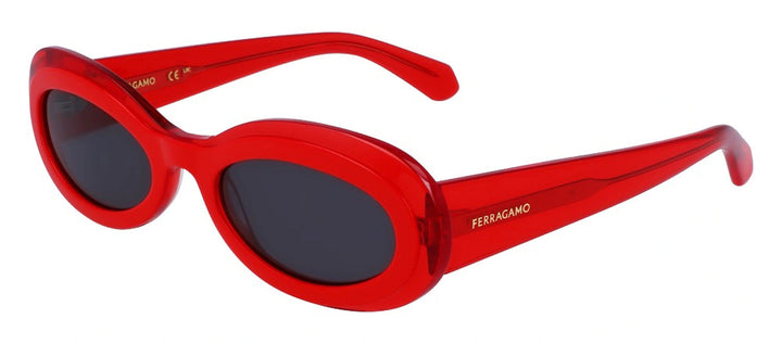 Salvatore Ferragamo SF 2003S 613 Oval Plastic Transparent Red Sunglasses with Dark Grey Lens