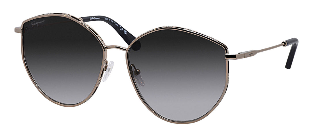 Salvatore Ferragamo SF 264S 785 Irregular Metal Rose Gold Sunglasses with Grey Gradient Lens