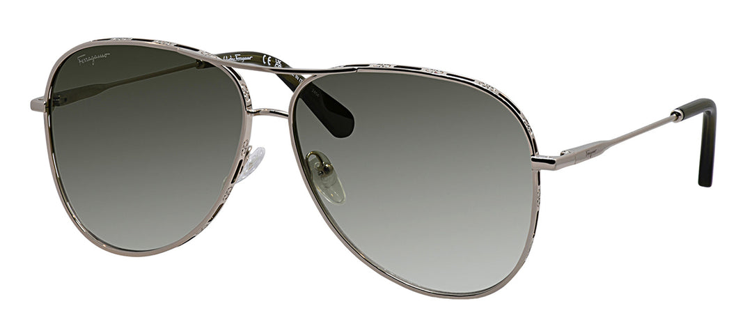 Salvatore Ferragamo SF 268S 709 Pilot Metal Gold Sunglasses with Green Gradient Lens