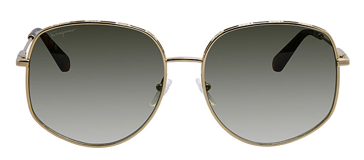 Salvatore Ferragamo SF 277S 723 Round Metal Gold Sunglasses with Green Gradient Lens