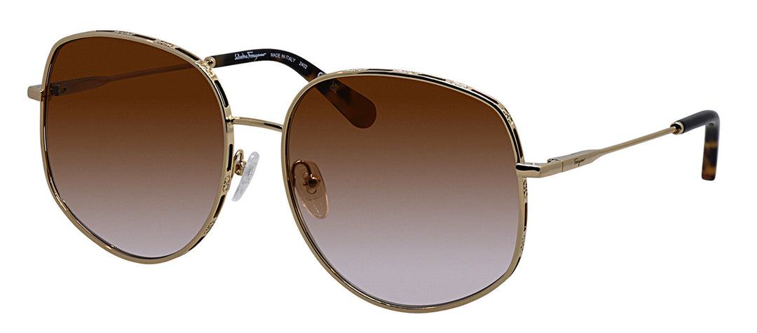 Salvatore Ferragamo SF 277S 741 Round Metal Gold Sunglasses with Brown Gradient Lens