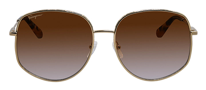 Salvatore Ferragamo SF 277S 741 Round Metal Gold Sunglasses with Brown Gradient Lens