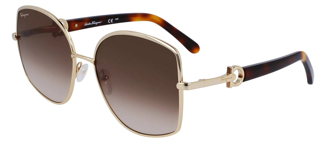 Salvatore Ferragamo SF 304S 745 Butterfly Metal Gold Sunglasses with Brown Gradient Lens