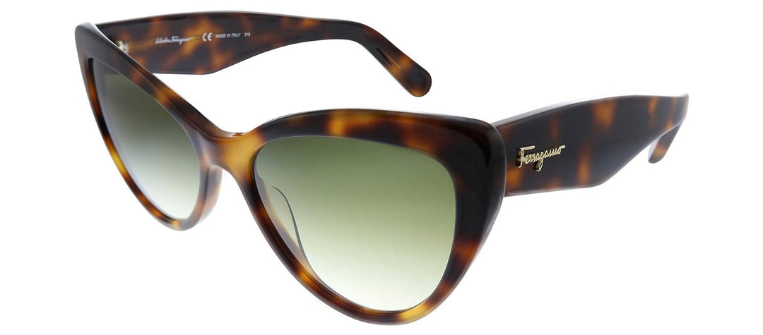 Salvatore Ferragamo SF 930S 238 Cat-Eye Plastic Tortoise Sunglasses with Green Gradient Lens