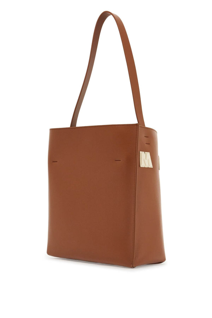 Marni Brown Structured Calfskin Shopping Bag With Ivory Details