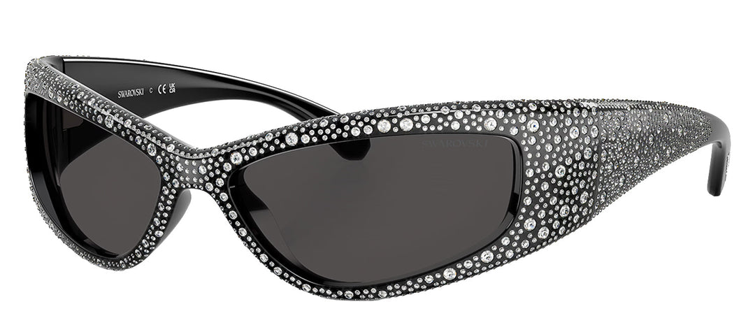 Swarovski SK 6027 100187 Wrap Plastic Black Sunglasses with Grey Lens