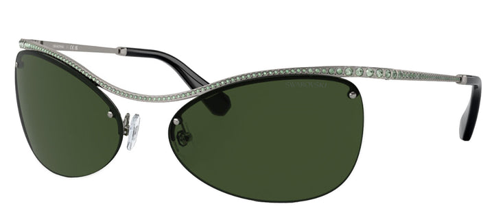 Swarovski SK 7018 400971 Irregular Metal Gunmetal Sunglasses with Green Lens