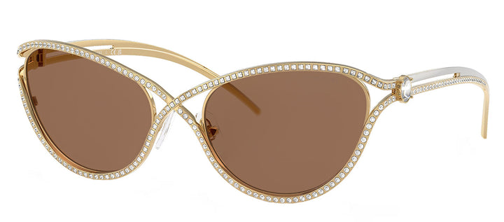 Swarovski SK 7025 400473 Cat-Eye Metal Gold Sunglasses with Brown Lens