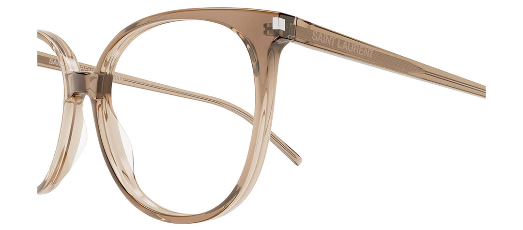 Saint Laurent CLASSIC SL 39 007 Round Plastic Brown Eyeglasses with Logo Stamped Demo Lenses