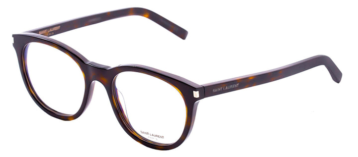 Saint Laurent SL 471O 2 Round Plastic Havana Eyeglasses with Logo Stamped Demo Lenses