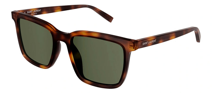 Saint Laurent SL 500S 3 Square Plastic Havana Sunglasses with Green Lens