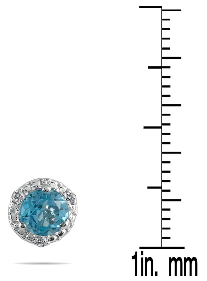 1 1/10 Carat Blue Topaz And Diamond Stud Earrings In 14K White Gold