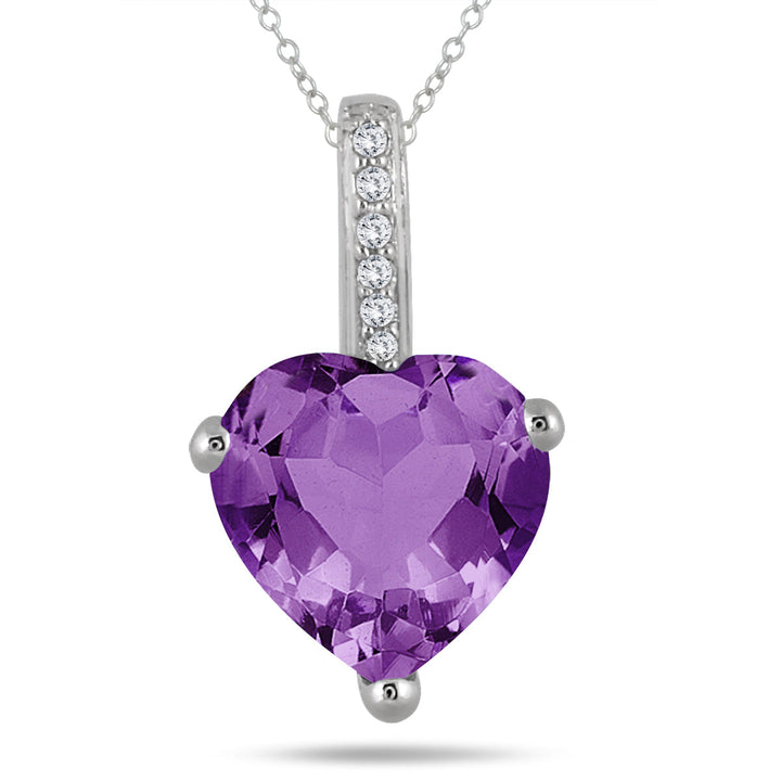 2.70 Carat Amethyst Heart And Diamond Pendant In 10K White Gold