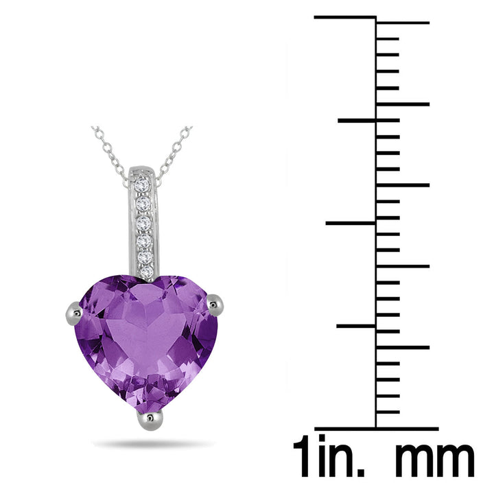 2.70 Carat Amethyst Heart And Diamond Pendant In 10K White Gold