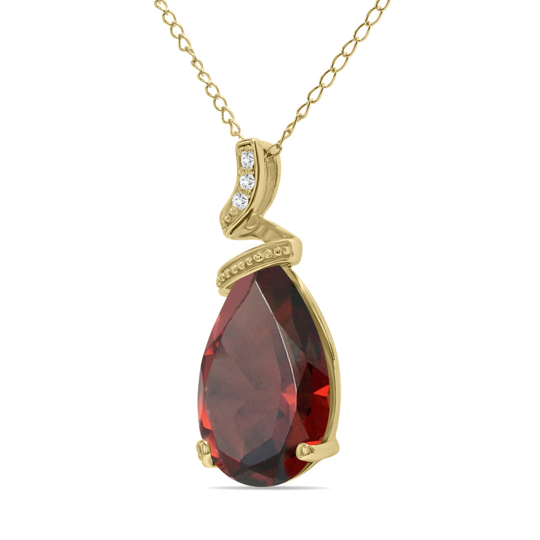 5 Carat Pear Shaped Garnet & Diamond Pendant In 10K Yellow Gold