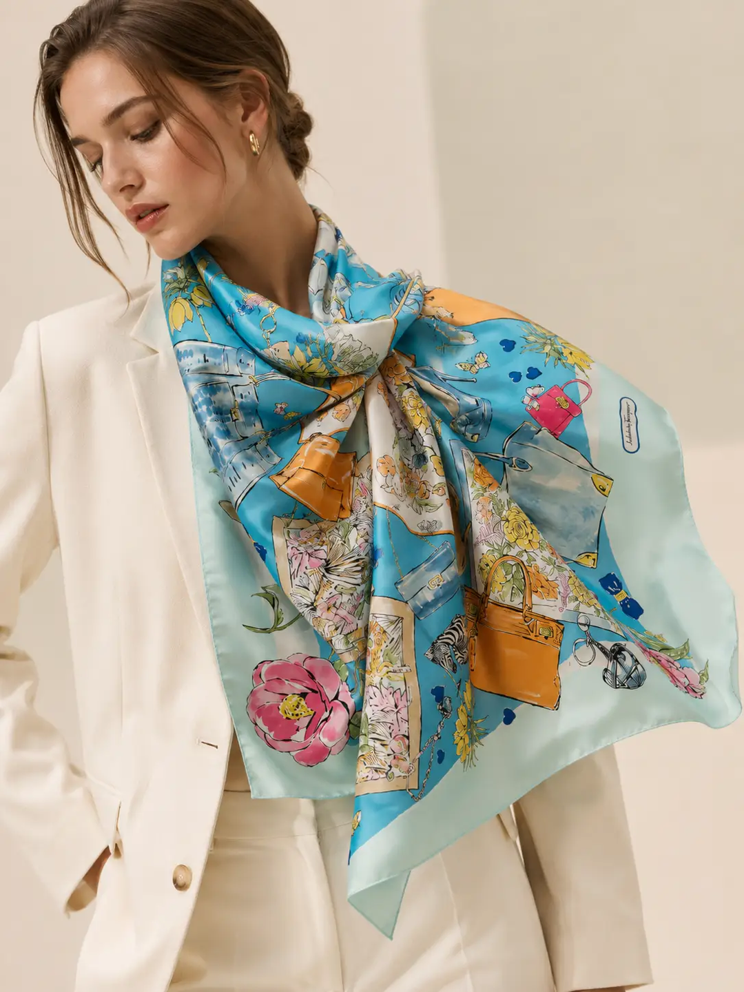 Ferragamo Fo Shopping Scarf Turchese
