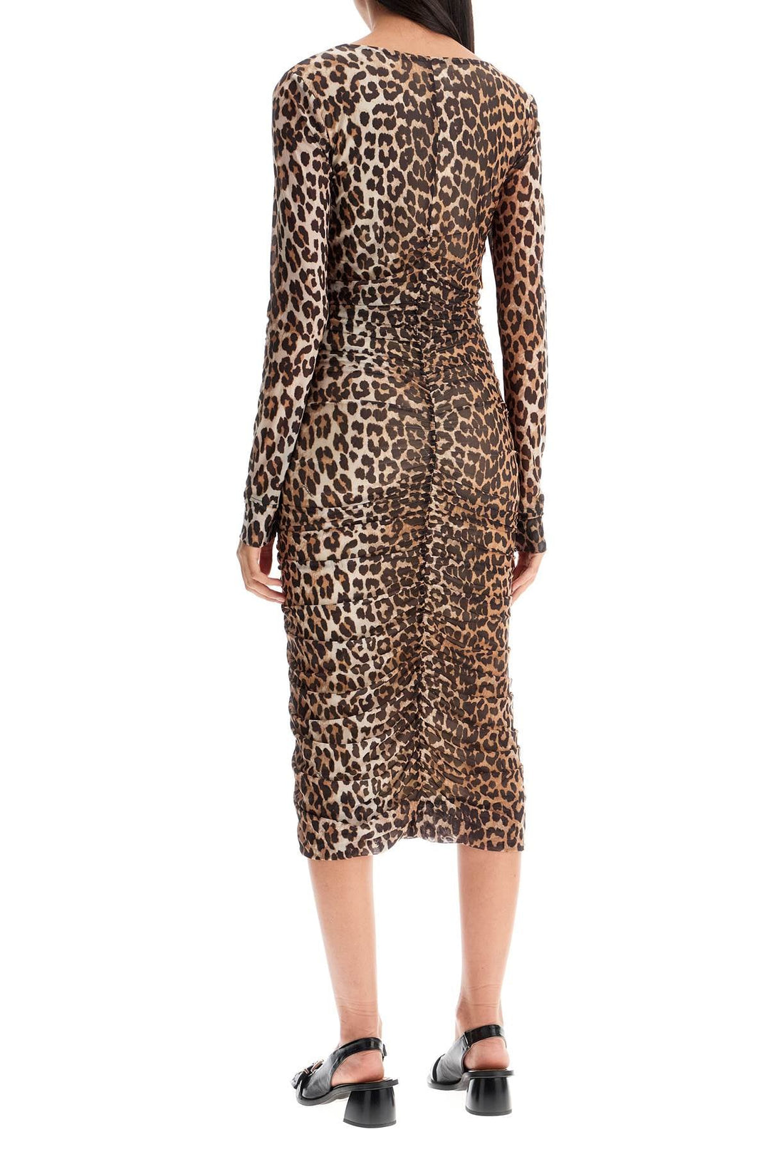 Ganni 'animal Print Midi Dress In Mesh